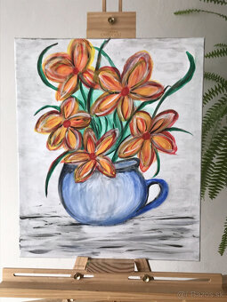 Originálna akrylová maľba - Kvety v modrom - 3