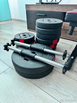 Lavica na cvičenie + tyč + kotúče 69kg + 2x jednoručky - 3