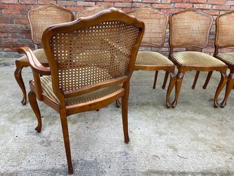 Vintage jedálenské stoličky – masívne drevo, ratanový výplet - 3