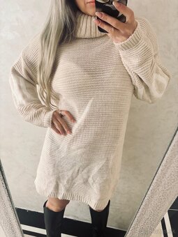 Damske rolakove pletene šaty beige - 3