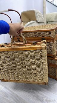 3 ratanové komody kufre, hnedé, prírodné drevo, prírodný rat - 3