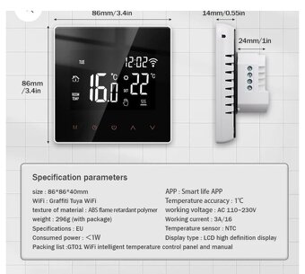 SMART WiFi Termostat, Dotykový, Tuya/Smartlife - 3