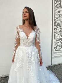 Nové čipkové trblietavé svadobné šaty s dlhým rukávom - 3