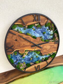 Machove hodiny 60cm , Drevene Hodiny s machom a epoxidom - 3
