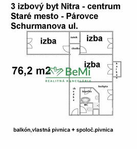 3 izbový byt 76,2 m2 Nitra centrum Staré mesto Schurmannova  - 3