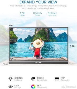 ARZOPA S1 Table Portable Monitor, 15.6'' FHD IPS USB-C - 3