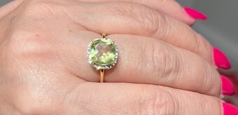 Zlatý Prsteň diamanty a Peridot - 3