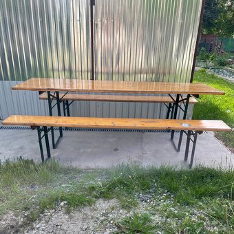 Pivný set, stôl 220 x 70 cm, borovicové drevo/oceľ, 3dielny - 3