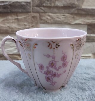 Růžový porcelán, šálek s podšálkem, Chodov - 3