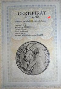 Novoražba medaily Antonín Švehla 1933/2021 - 3