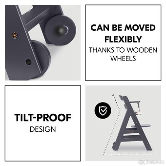 Hauck rastúca stolička BETA s kolieskami Dark Grey - 3