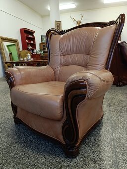 Rustikální kožené křeslo, masív, Nábytek s příběhem - 3