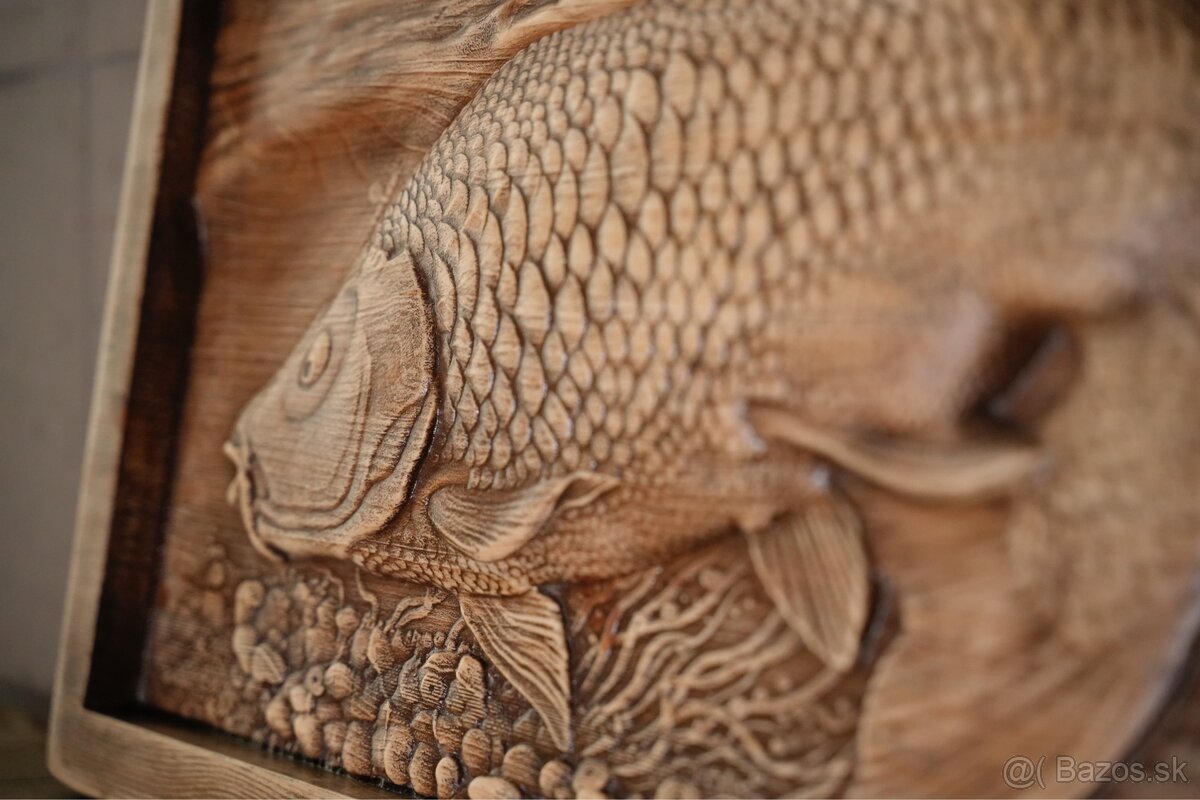 Drevený obraz – Ryba (kapor) - 4