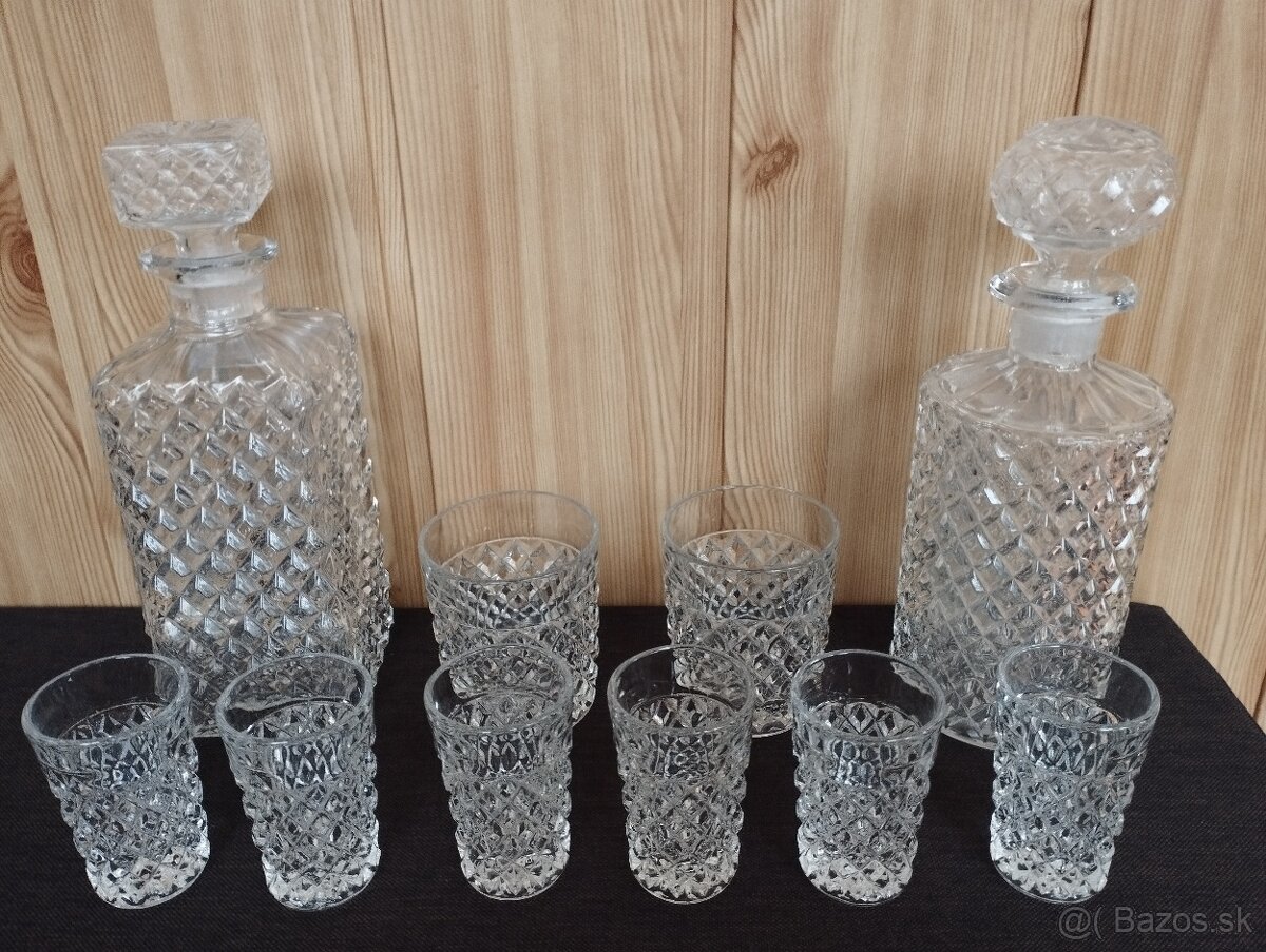 Retro,kryštáľová karafa, súprava - 4