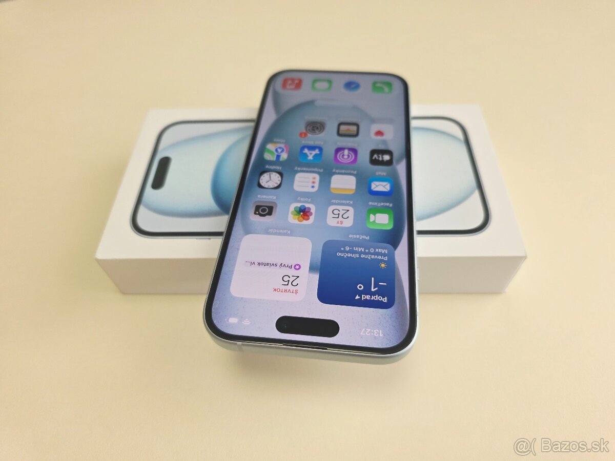 APPLE IPHONE 15 128GB,BLUE ,BATERKA 100%.ZÁRUKA - 4