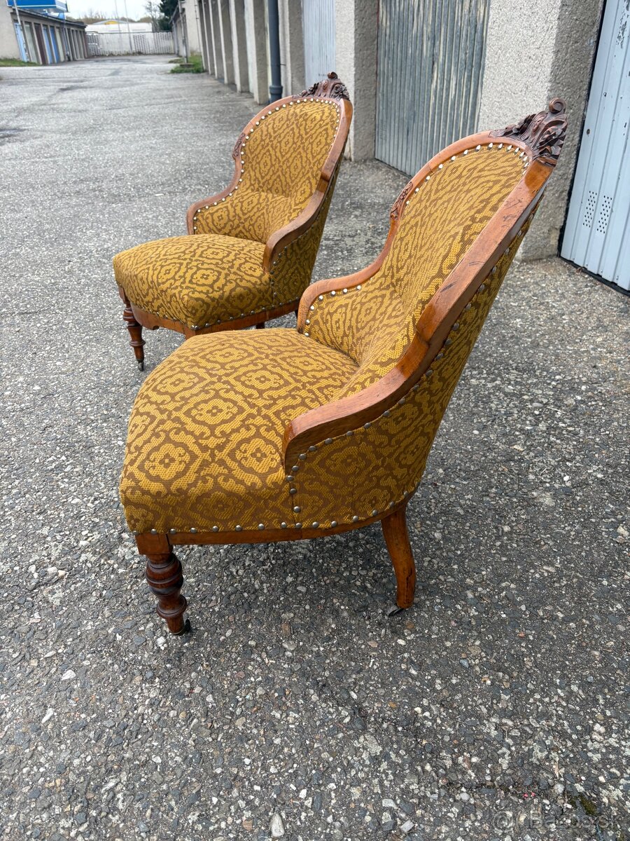 Dvě starožitné křesla historismus - 4