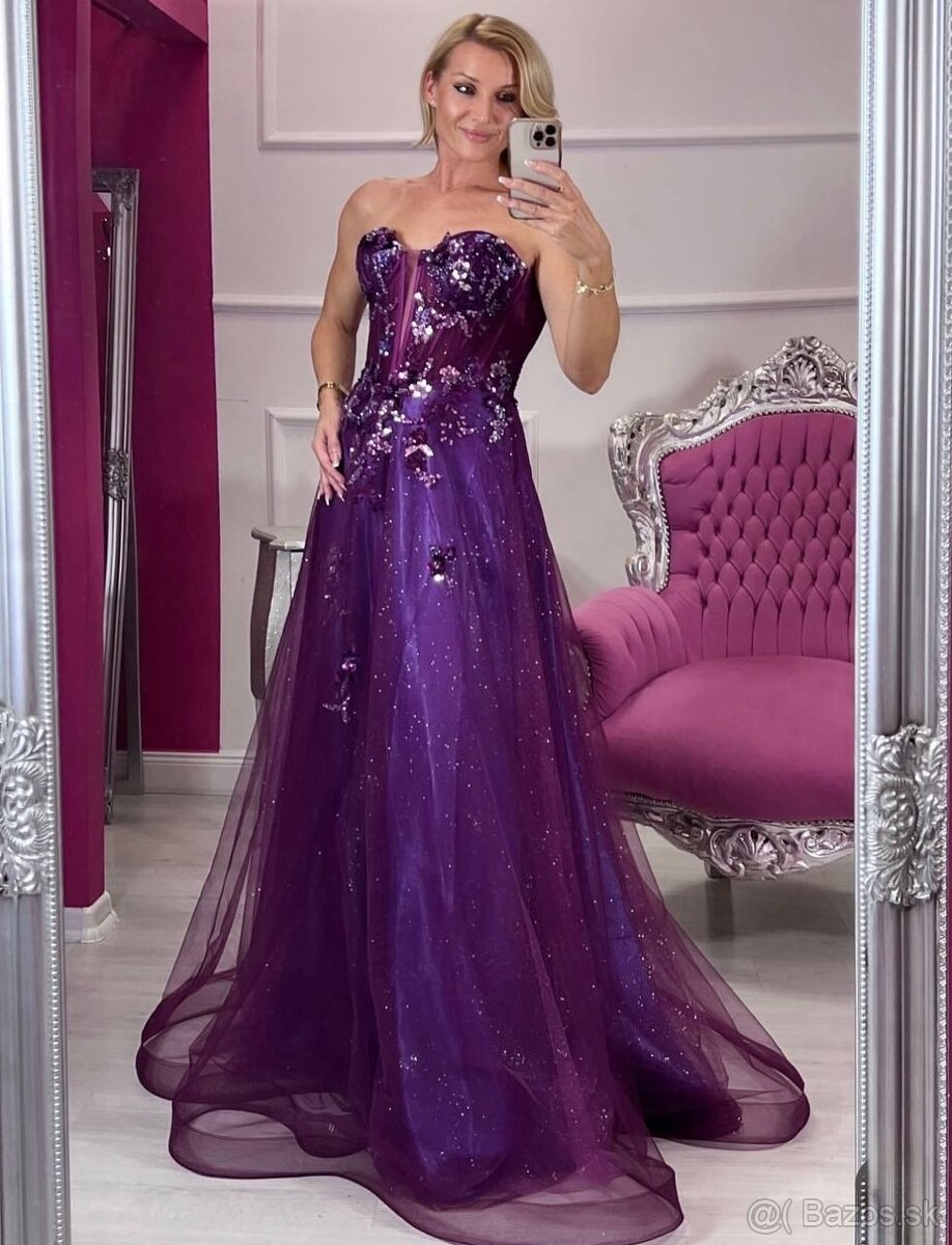 Nádherné fialové spoločenské šaty - 4