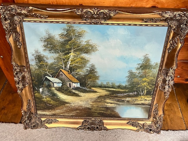 Starozitny malovany obraz v blondelovom rame / poskodeny / - 4