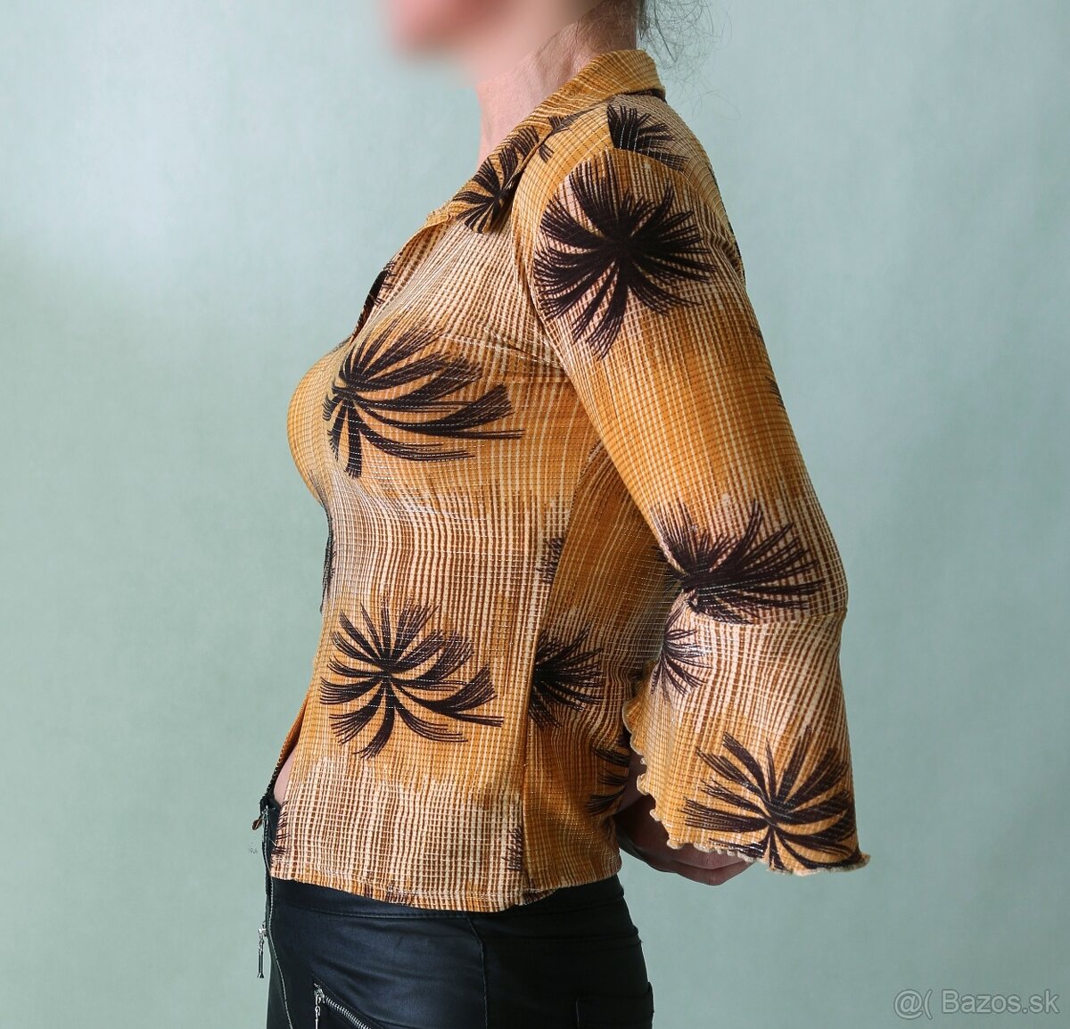 Elastická blúzka s palmami a striebornou nitkou, S - 4