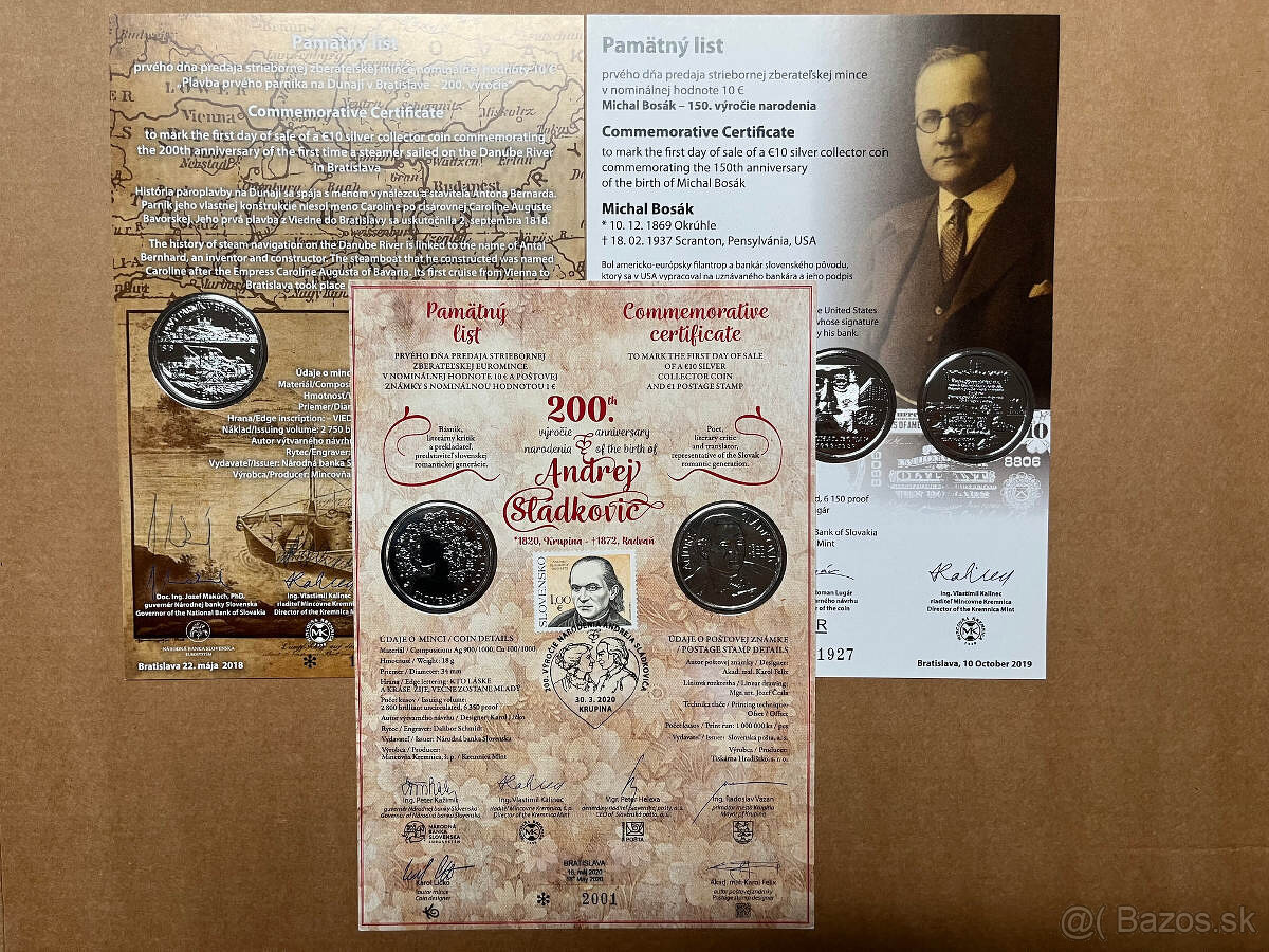 Predám pamätné listy k SK euro strieborným minciam - 4
