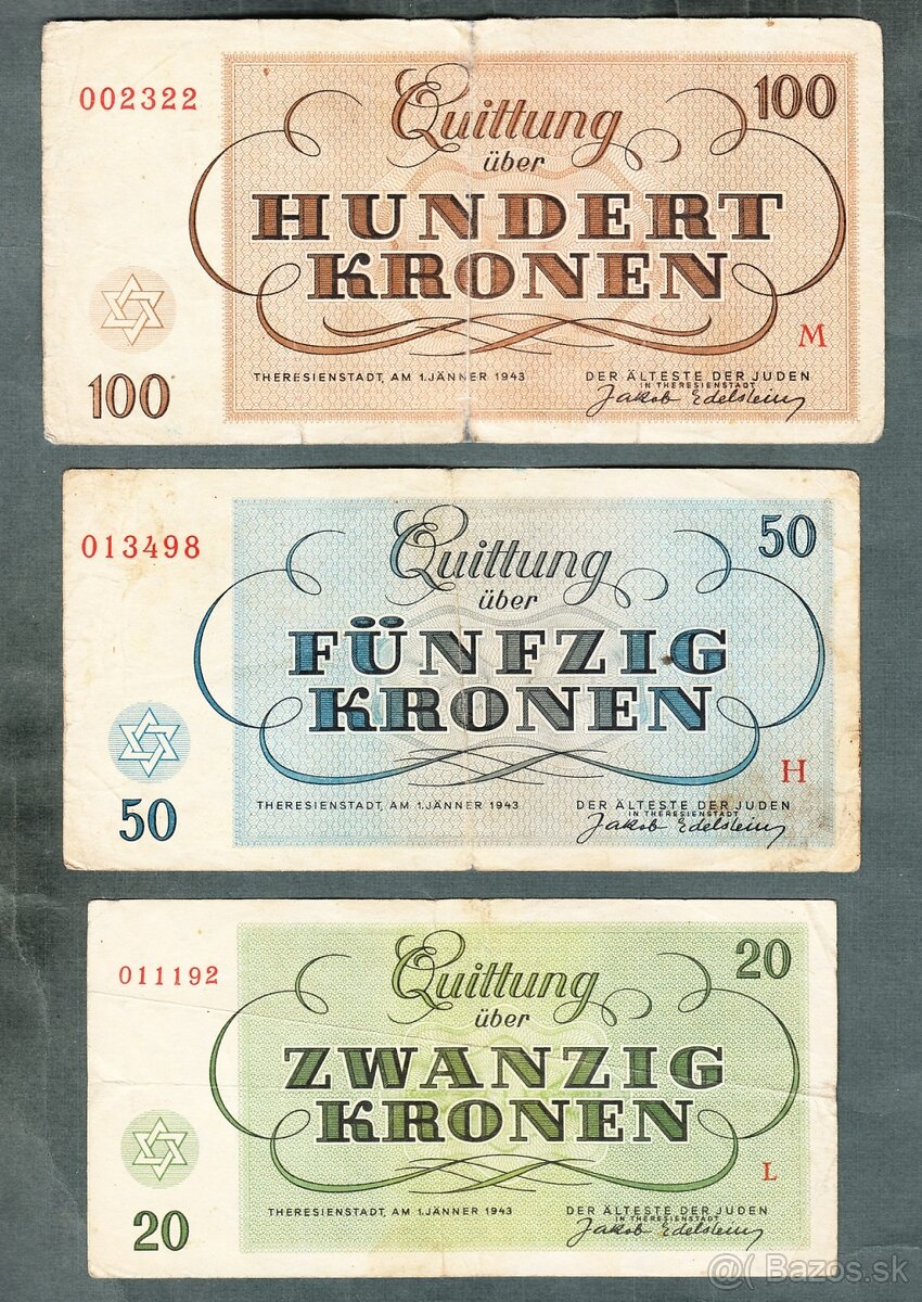 Staré bankovky KOMPLET SESTAVA židovského ghetta TEREZÍN, or - 4