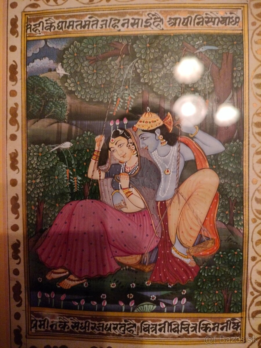 Starý obraz Orient Ručne malovaný list z rukopisu - 4