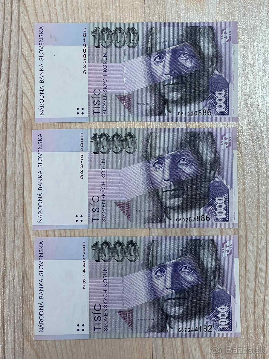 Slovenské bankovky 5000SK,1000SK,500SK,200SK,100SK,50SK,20SK - 4