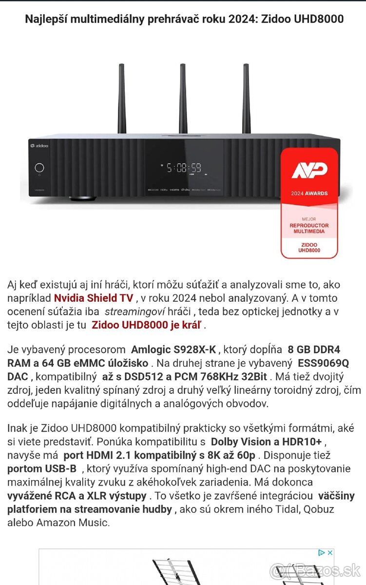 Predám Zidoo UHD 8000 - 4