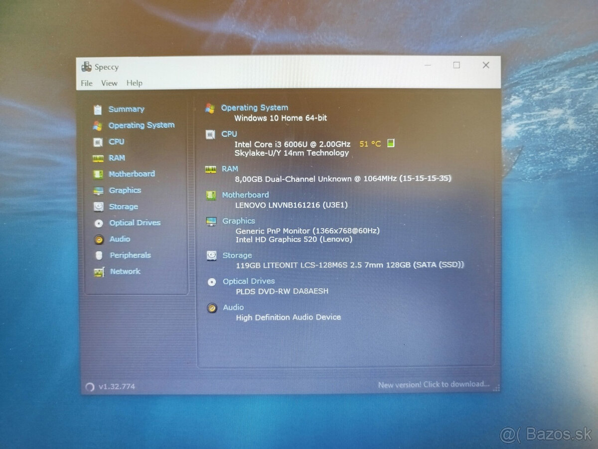 notebook Lenovo V110 - Core i3-6006u, 8GB, 120GB SSD, W10 - 4