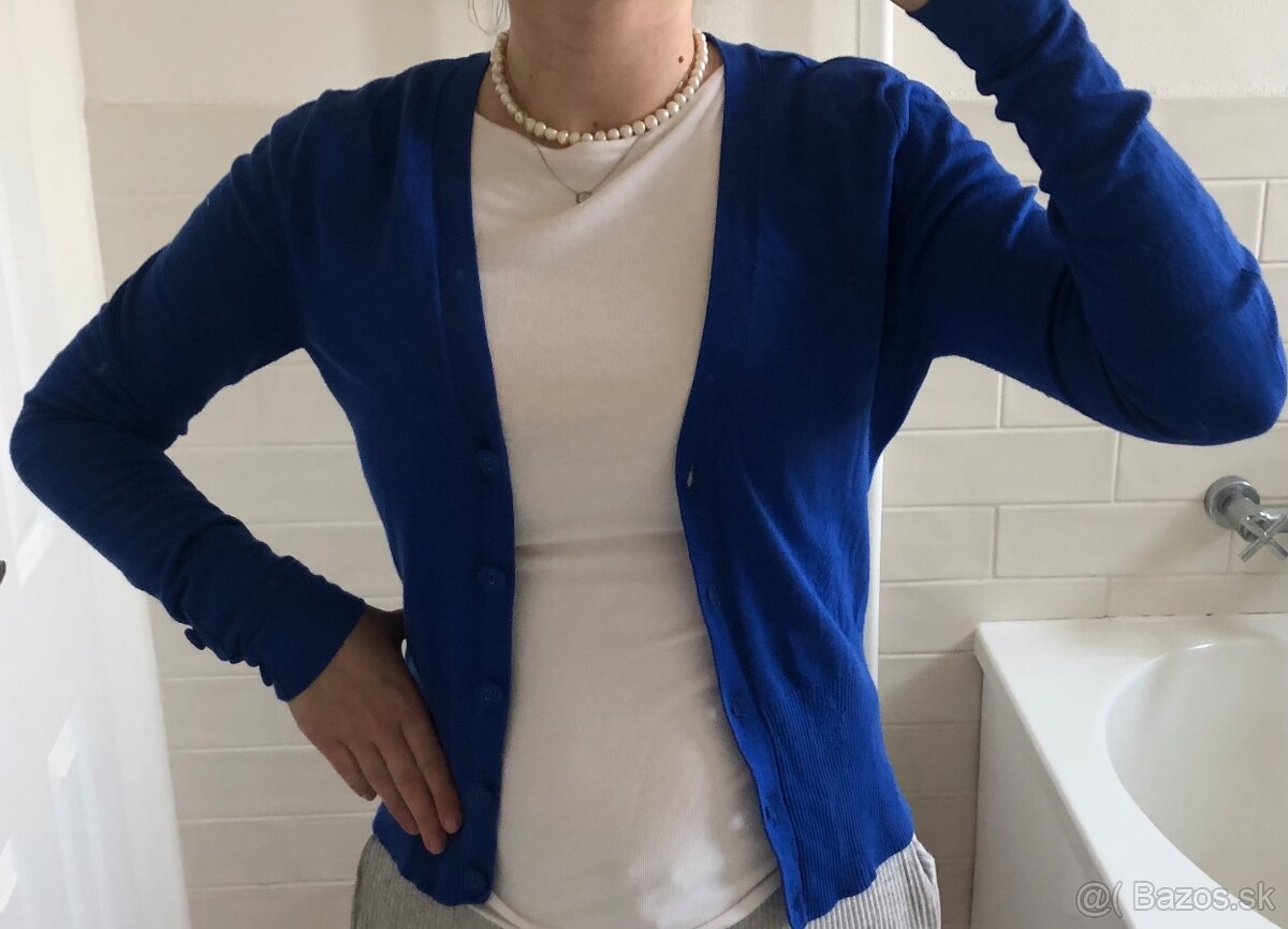 Kráľovsky modrý sveter na gombíky, Anna Scott, S/36 - 4