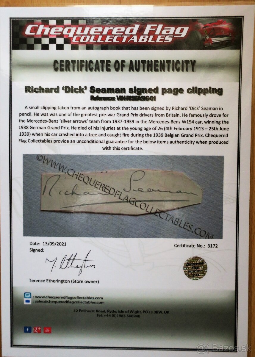 Richard Seaman Mercedes originální autogram - 4