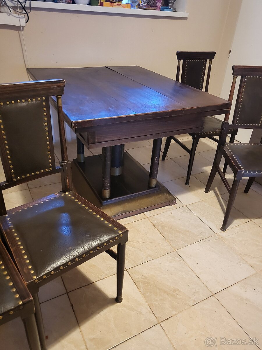 Starožitný rozťahovaci stôl a stoličky - 4