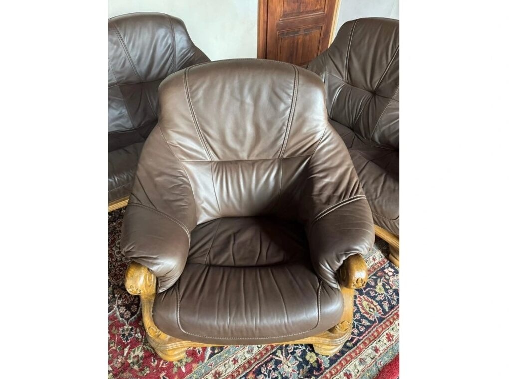 Dubová rustikální kožená sedačka, 3788 - 4