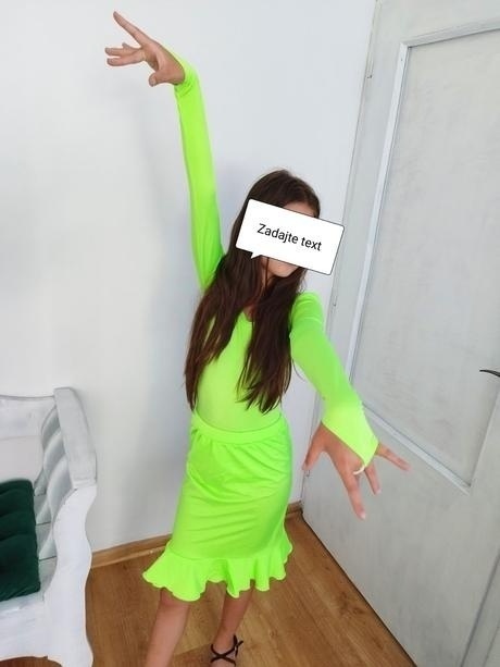 Neon limetka zelene saty 146/152 spoločenské tance - 4