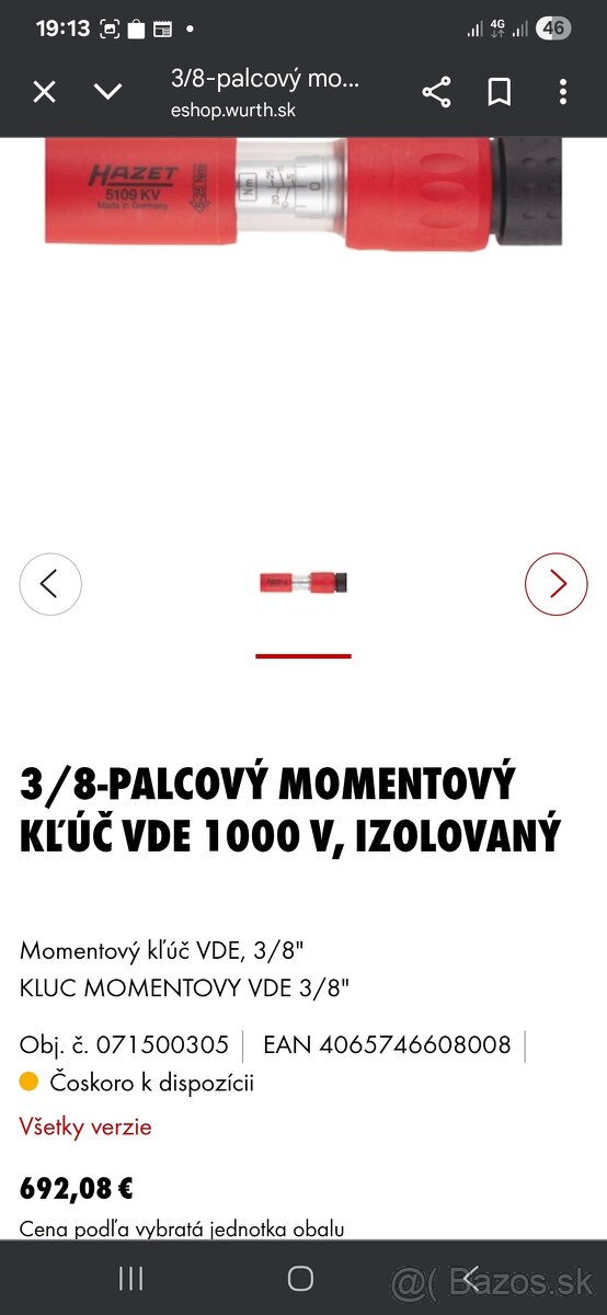 Wurth momentovy kľúč 3/8 5-25N-m 1000V nový - 4