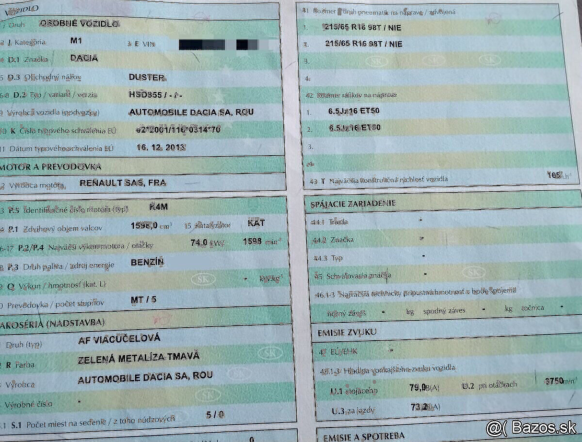 DACIA DUSTER 1.6 2013 predám MOTOR K4M Z835, PREVODOVKA 5 rý - 4