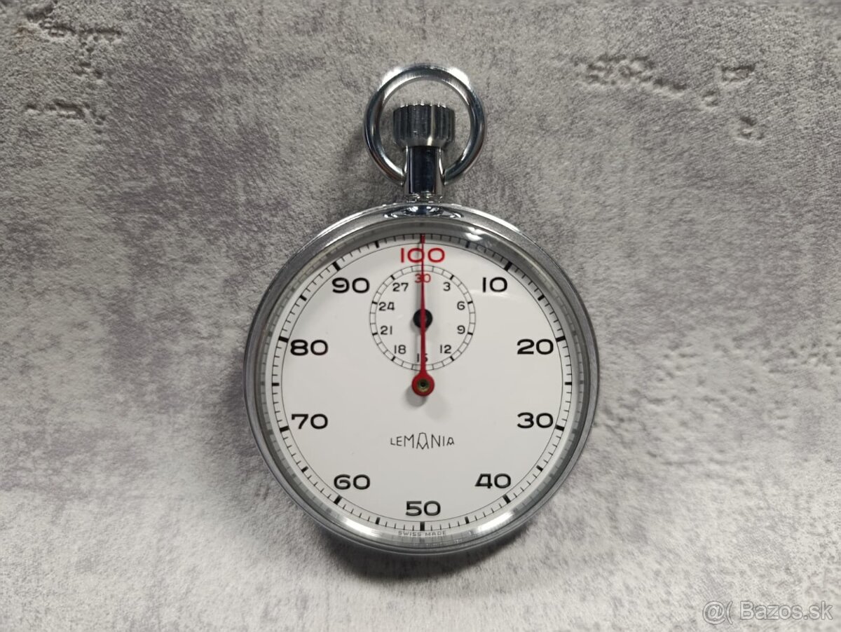 Vojenské krásné dělostřelecké švýcarské stopky Lemania. - 4