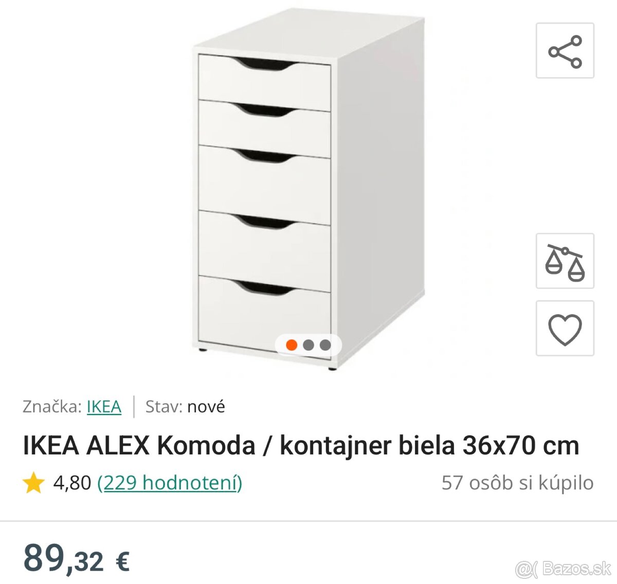 Kozmetický LED stolík, skrinka ALEX Ikea, otočné kreslo Jysk - 4