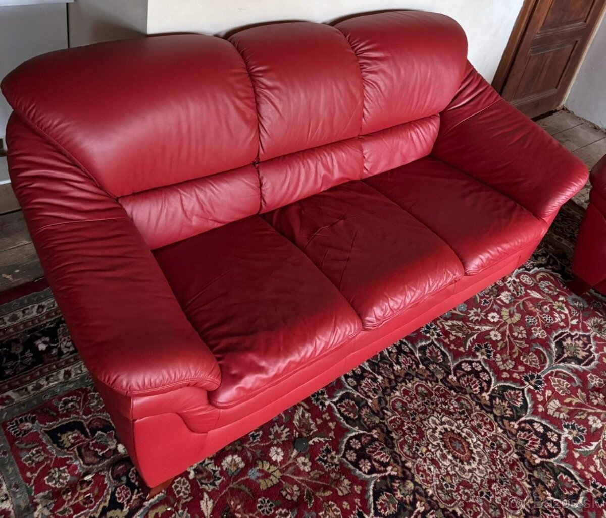 Červená kožená sedací souprav 3+2+1, 5273 - 4