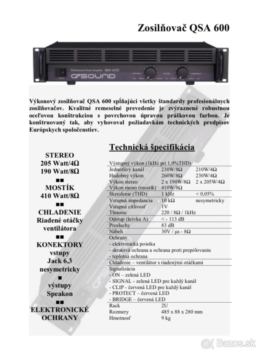 PREDANÉ - Výkonový zosilňovač QSA 600 - 4