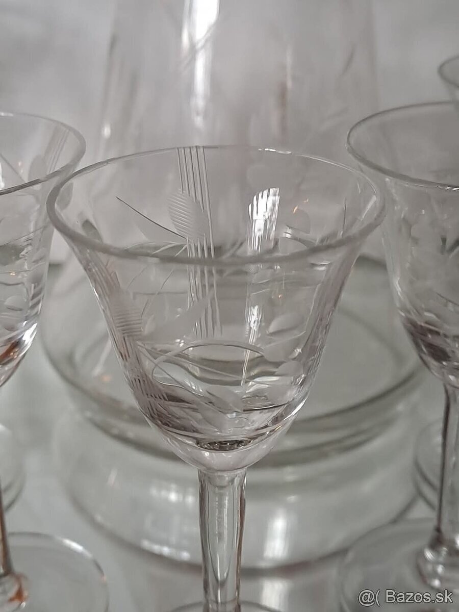 Secesní skleněná souprava - karafa a 10 ks skleniček - 4
