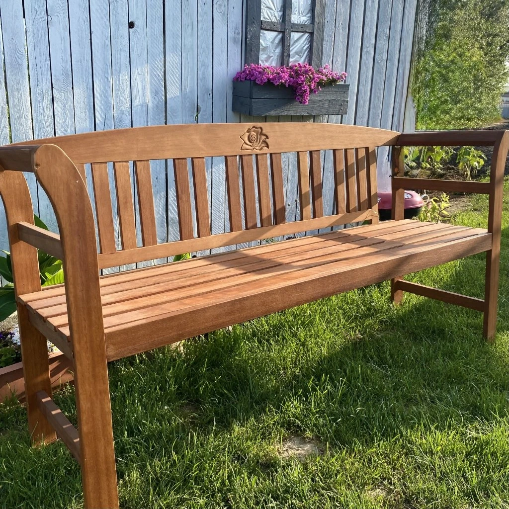 3-miestna drevená lavica s ružou - 4