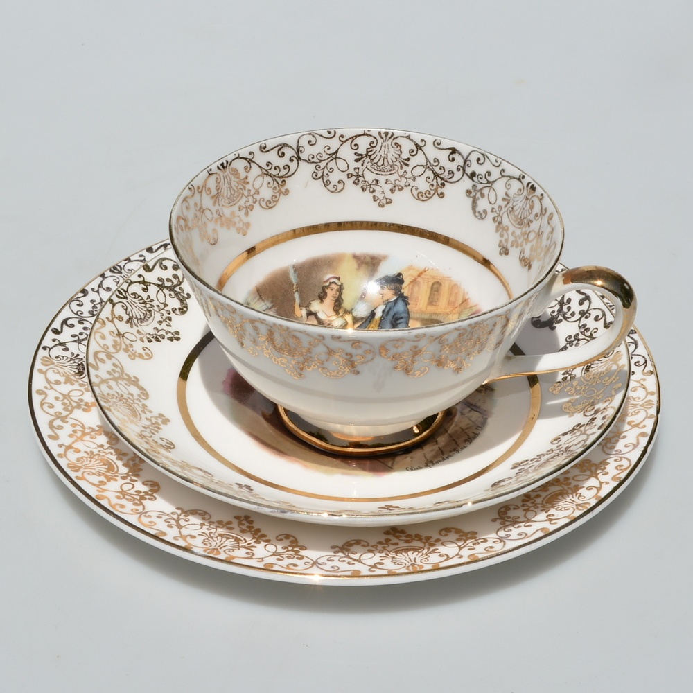 Starožitný porcelánový trojset - Gavalier a predavačka - 4