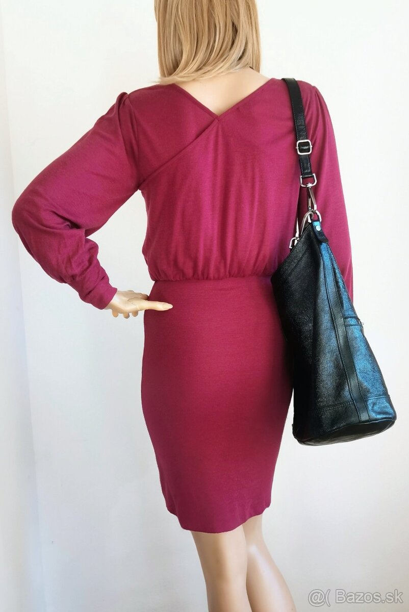 Elegantné merino šaty vo farbe bordó - 4