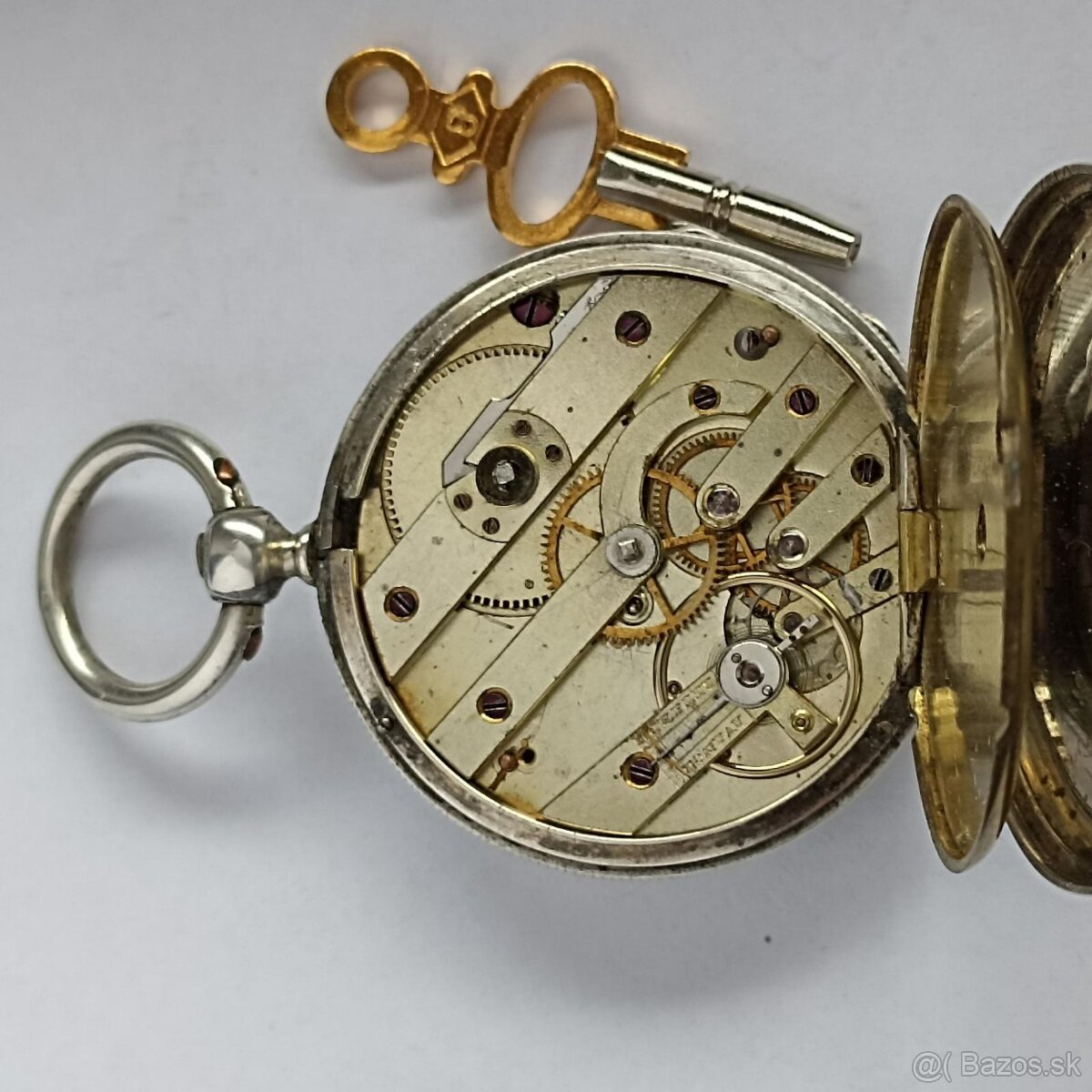 Starožitné STŘÍBRNÉ kapesní hodinky na klíček - klíčovky - 4