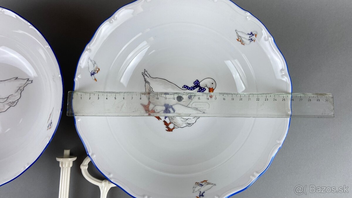 Etažér s motívom husí, modrá linka, porcelán - 4