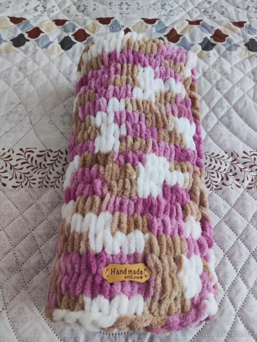 NOVÁ Color ružovo-hnedo-biela deka z Alize Puffy Fine - 4