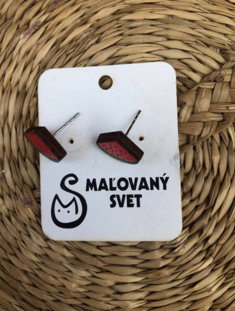 ———Nové drevené handmade náušnice melóny, 4 E—— - 4