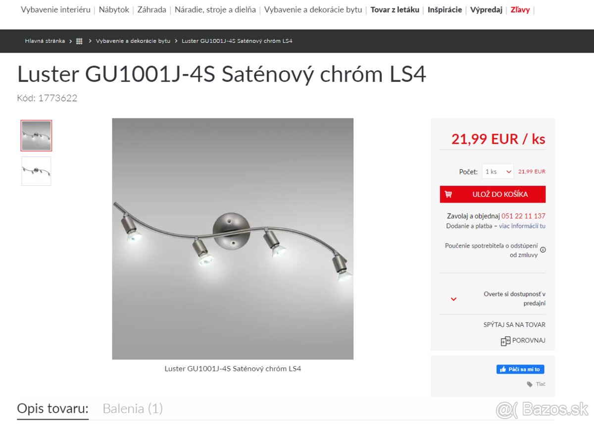 Stropné svietidlo so 4 LED žiarivkami GU10 - 4