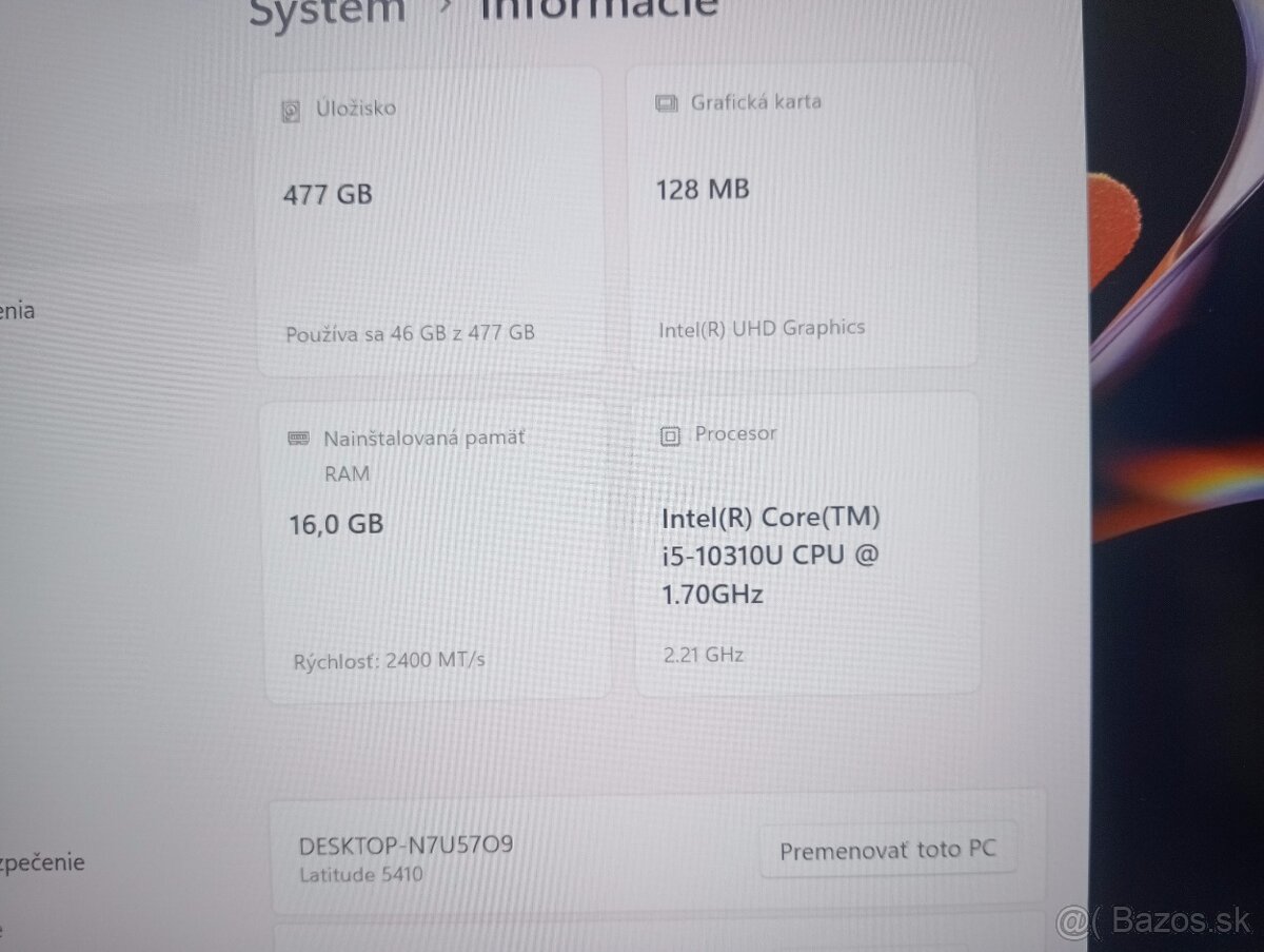 predám Dell Latitude 5410 , Intel i5 , 16gb ram , Win 11 - 4